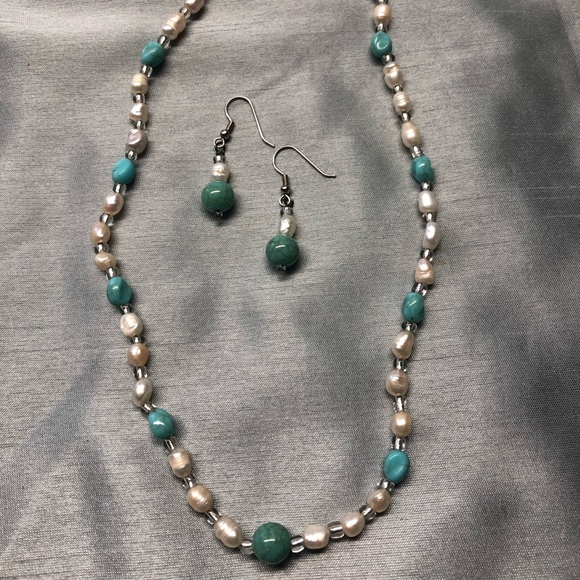 Necklace earrings pearl turquoise - Picture 1 of 1